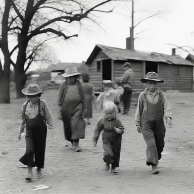 During the Great Depression, many families migrated west in search of work, leaving behind barren towns and villages.