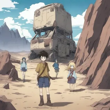 In the anime series, the characters embark on a perilous journey through a barren wasteland to find the hidden treasure.