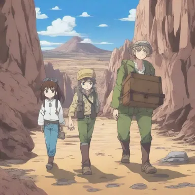 In the anime series, the characters embark on a perilous journey through a barren wasteland to find the hidden treasure.