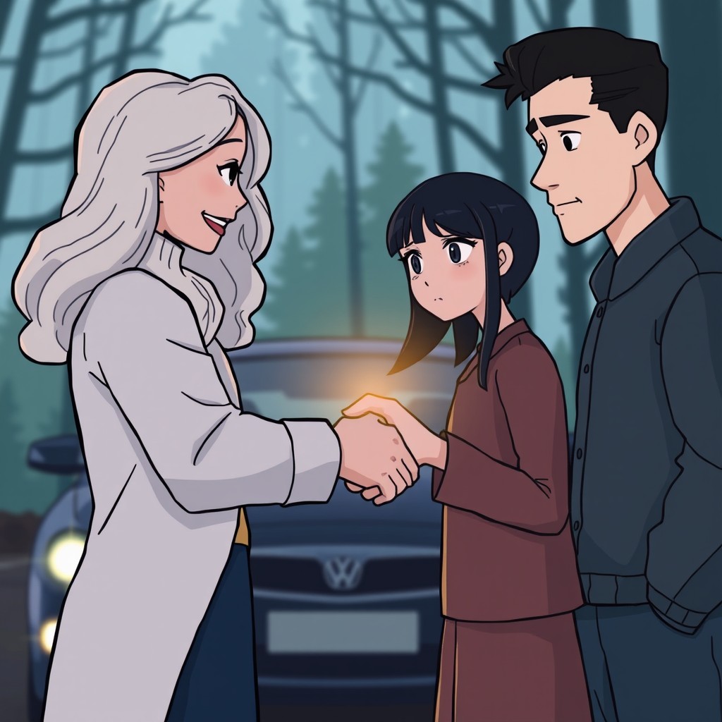 The moment of the meeting between Violetta and Alia is depicted, capturing their exchange of glances and the handshake