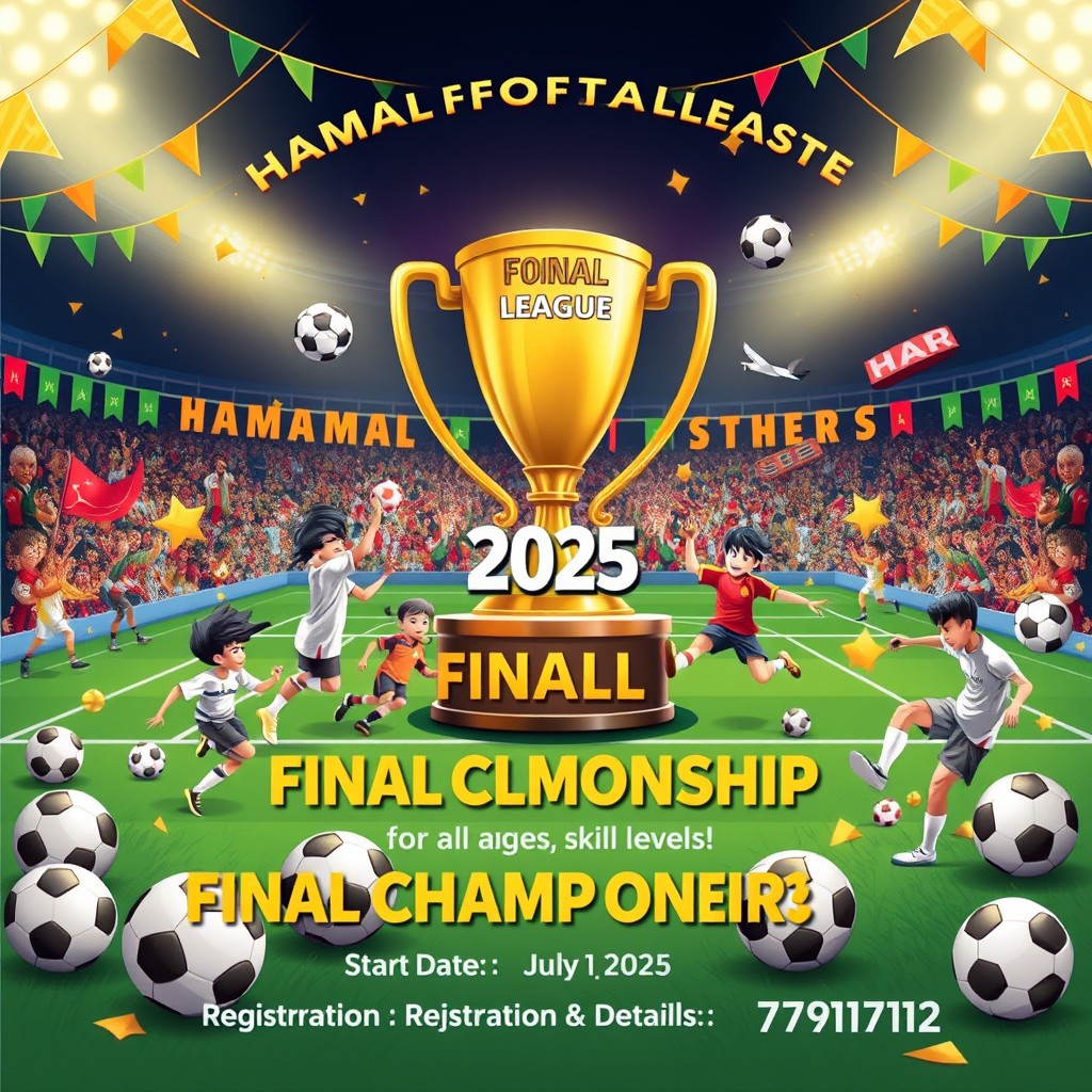 An exciting graphic illustration promoting the 2025 Harmal Football League final