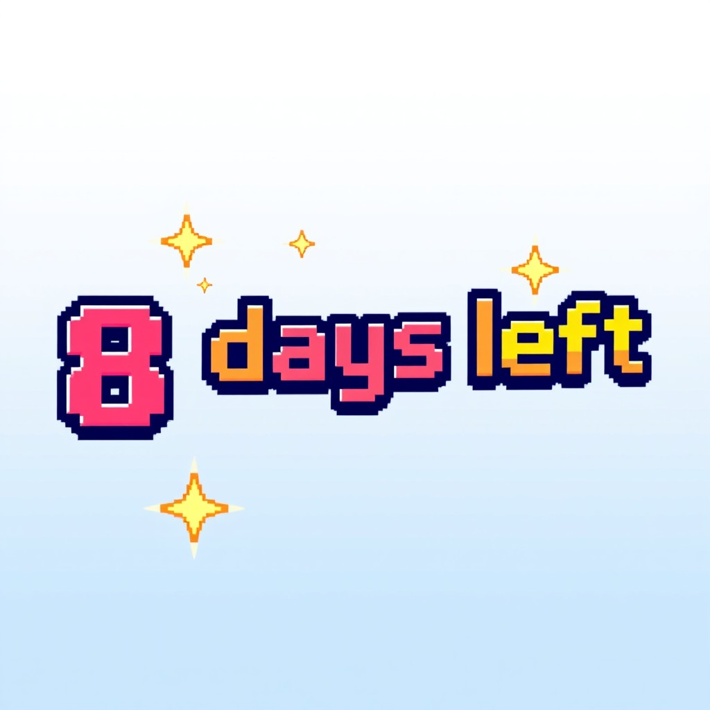 A bright and colorful pixel art text that reads "8 days left" in a bold and playful font