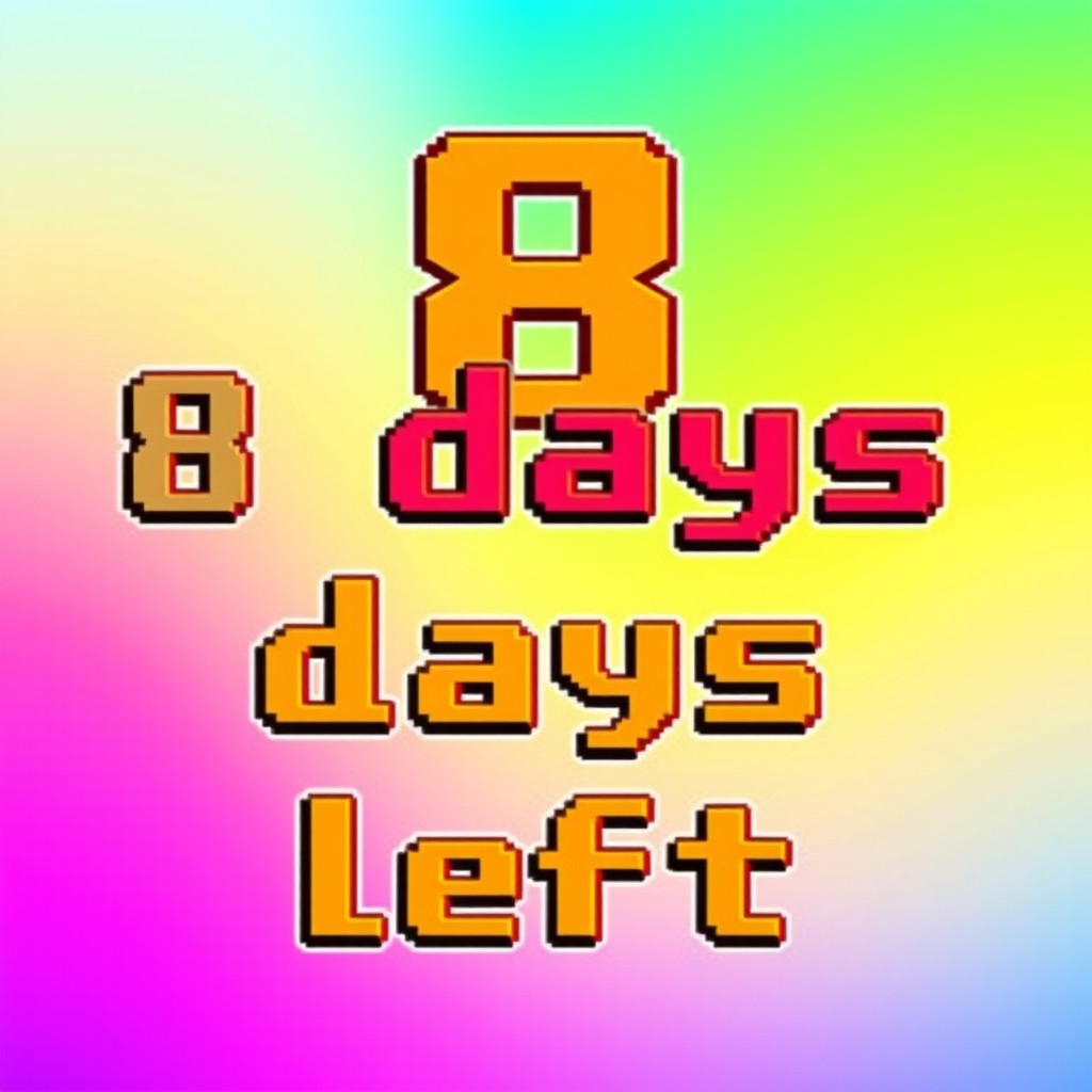 A colorful pixel art style image featuring the text '8 days left' in bold letters