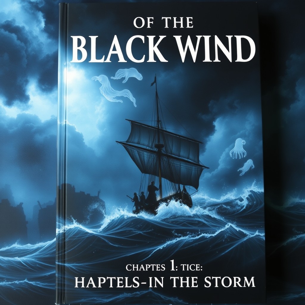 A dark and mysterious landscape on the cover, depicting a raging storm that fills the sky with dark clouds in deep shades of blue and black