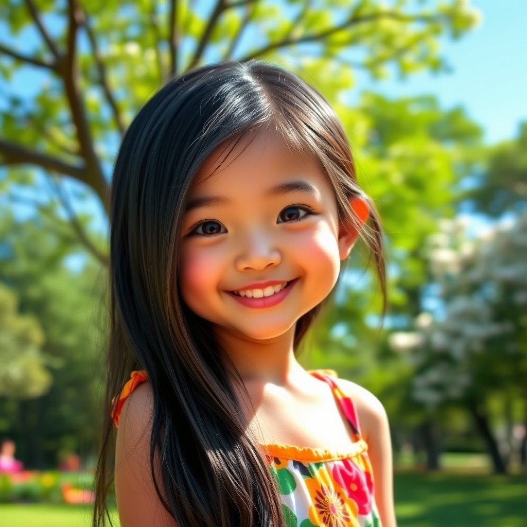 A cute Asian girl with dimples, smiling brightly