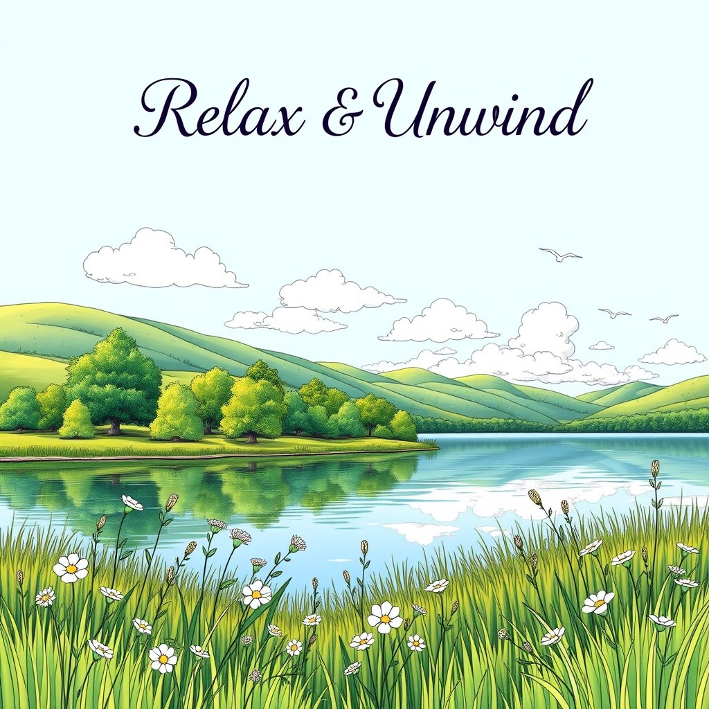 A beautifully designed coloring book cover featuring a serene landscape scene