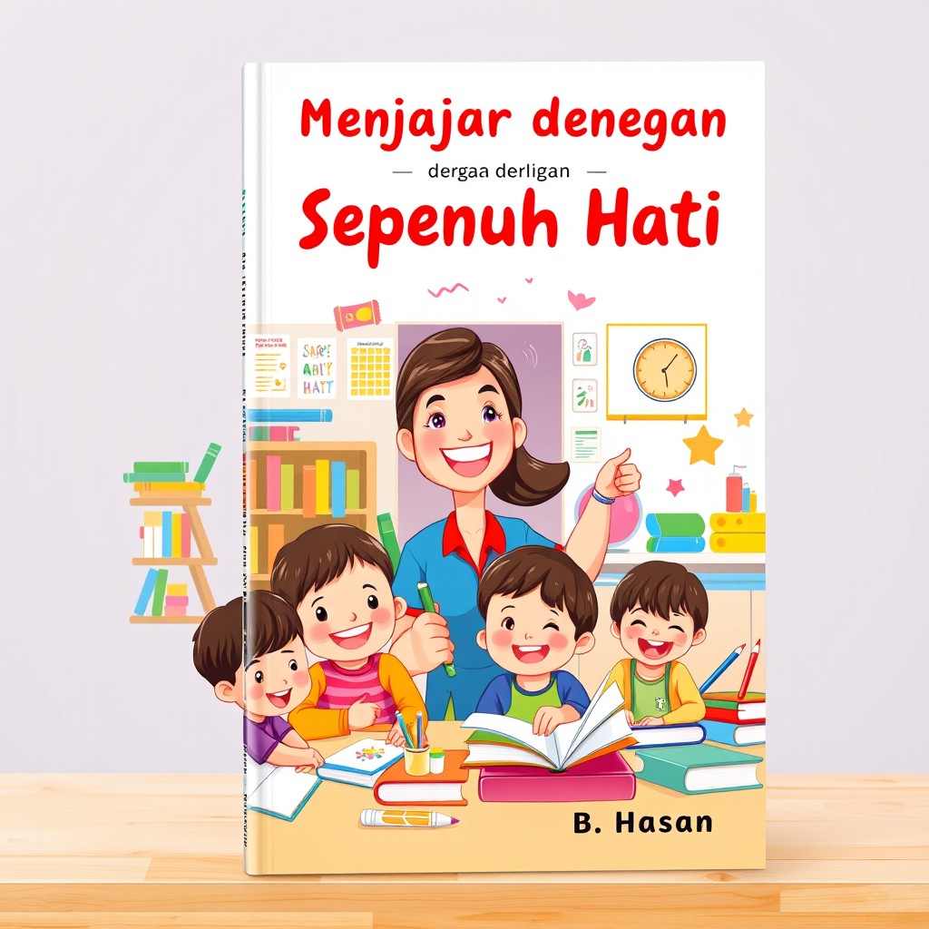 A book cover design for the title 'Mengajar dengan Sepenuh Hati' featuring a vibrant and inspiring classroom scene