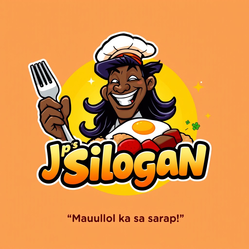 A vibrant, cartoon-style logo for a Filipino eatery named 'Jp's Silogan