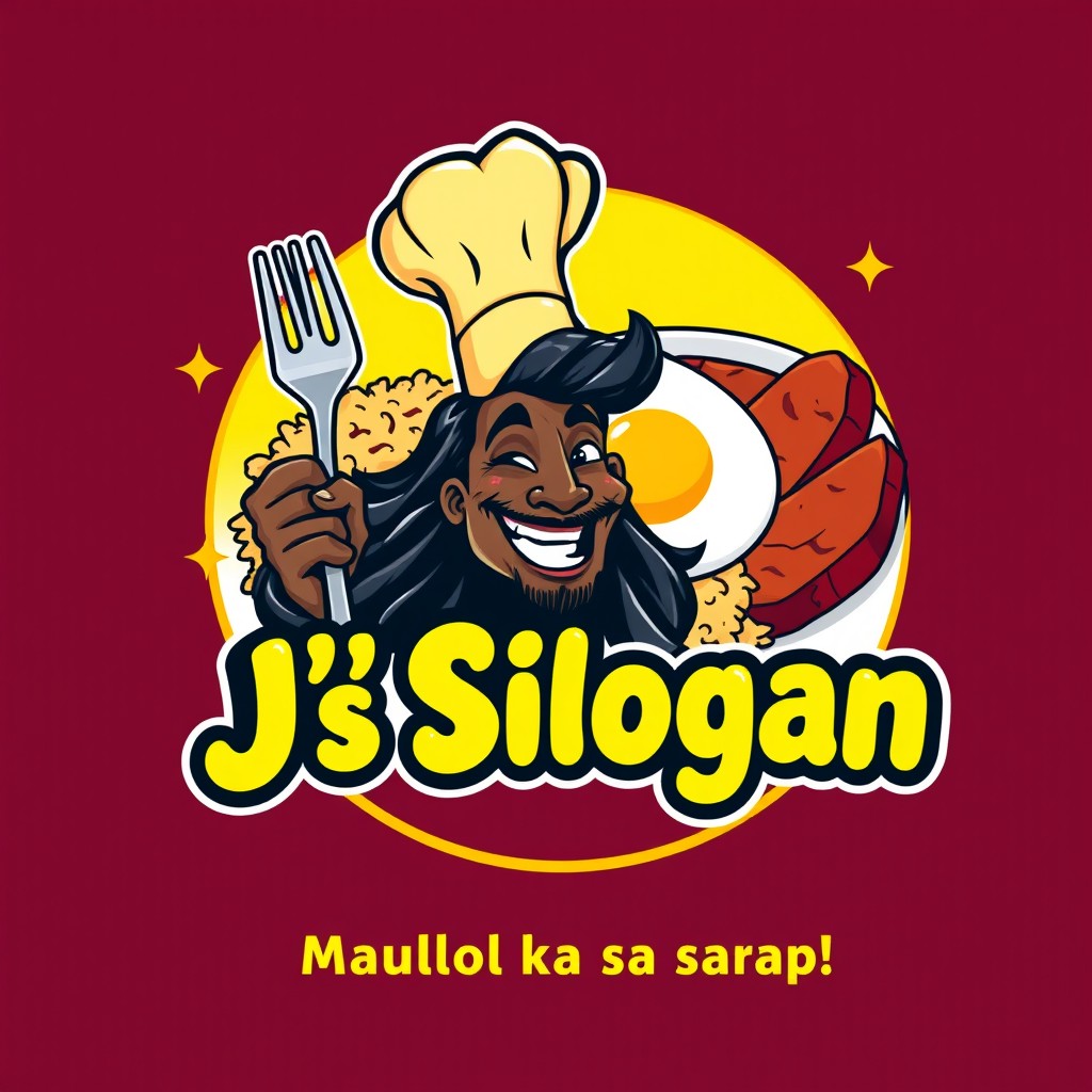 A vibrant, cartoon-style logo for a Filipino eatery named 'Jp's Silogan