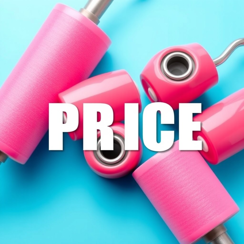 A vibrant aqua blue background featuring glossy rollers, with the bold and eye-catching text 'PRICE' prominently displayed in the center