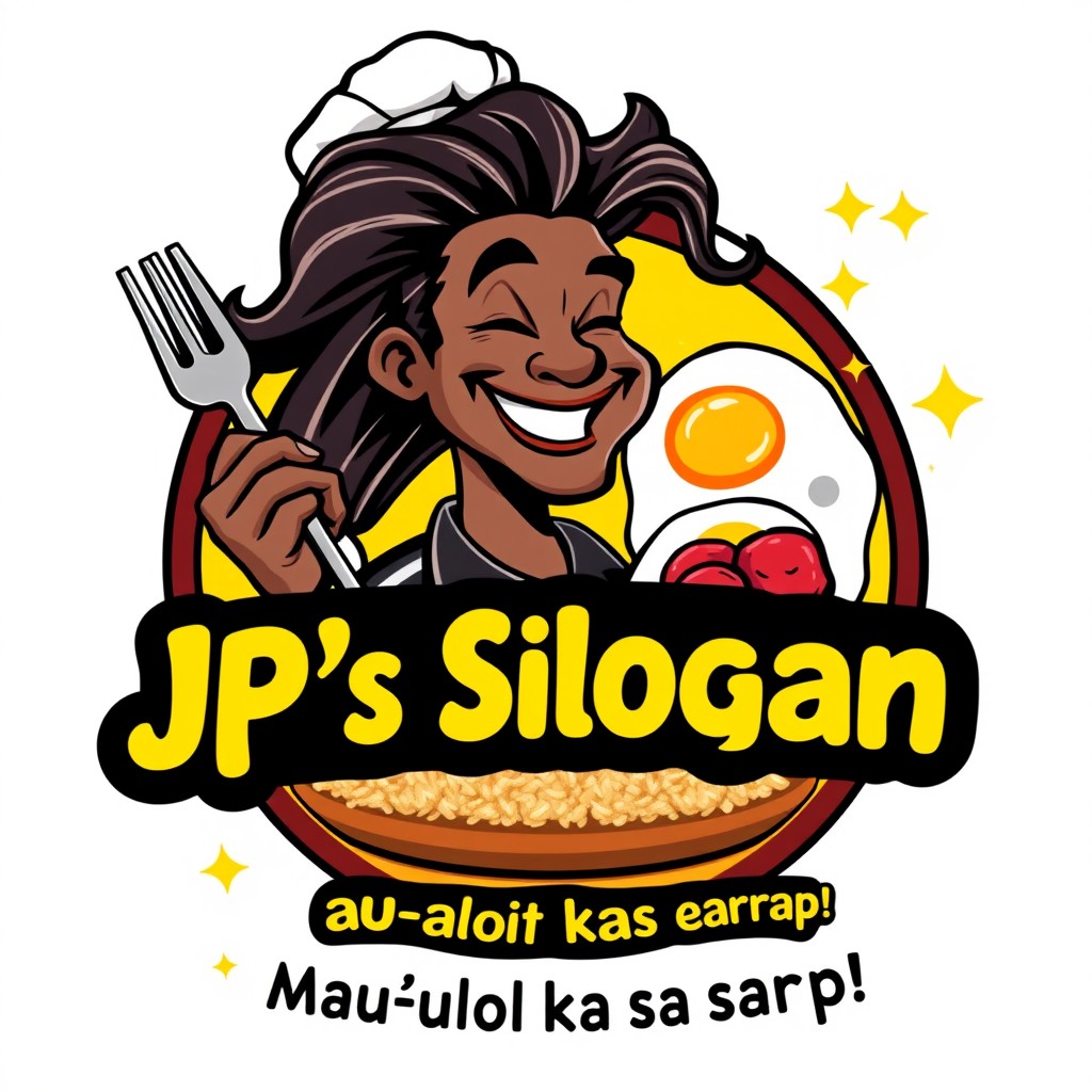 A vibrant, cartoon-style logo for a Filipino eatery named 'Jp's Silogan