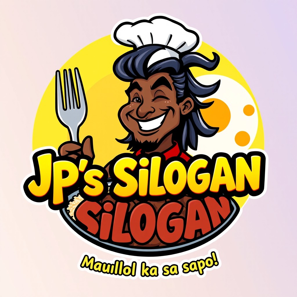 A vibrant, cartoon-style logo for a Filipino eatery named 'Jp's Silogan