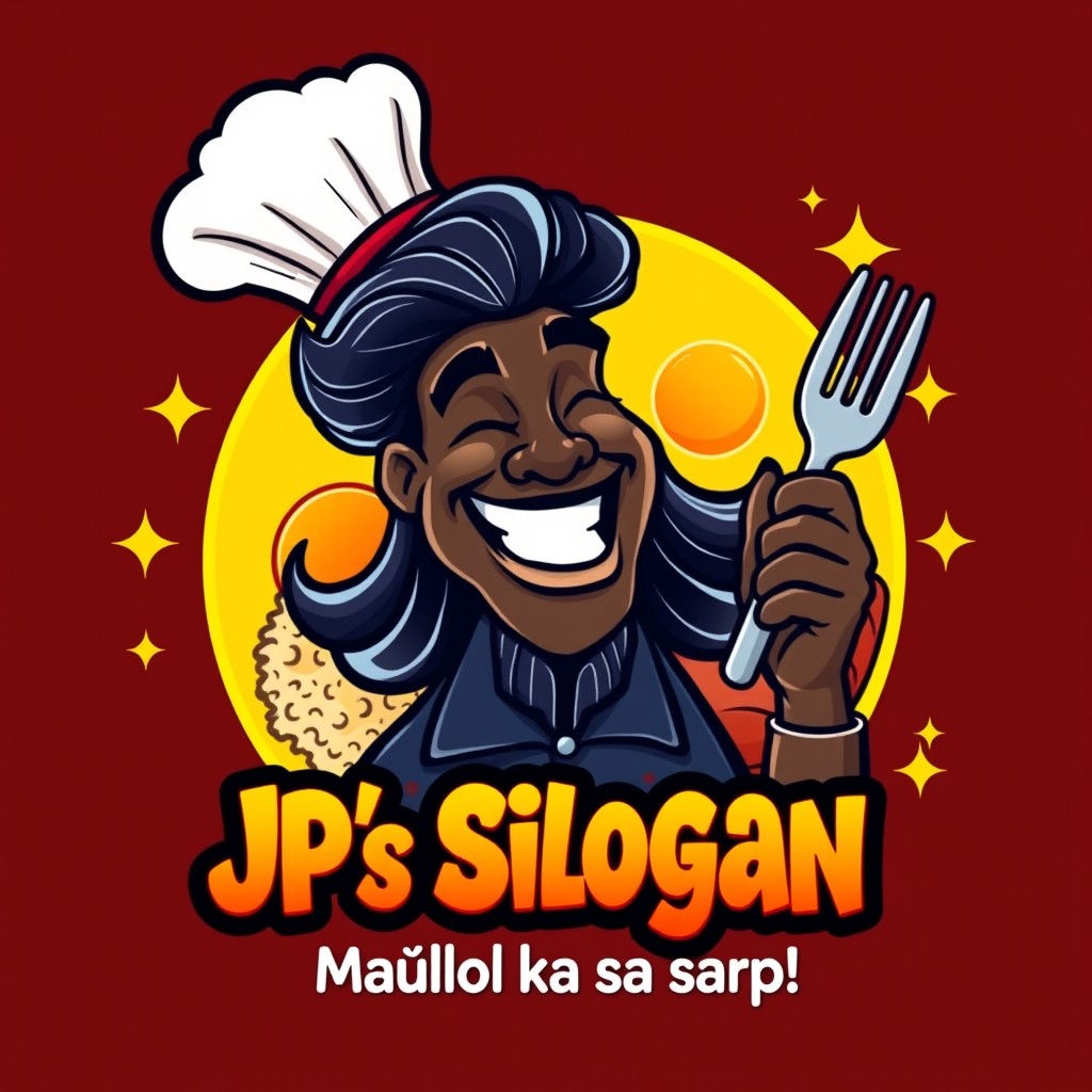 A vibrant, cartoon-style logo for a Filipino eatery named 'Jp's Silogan