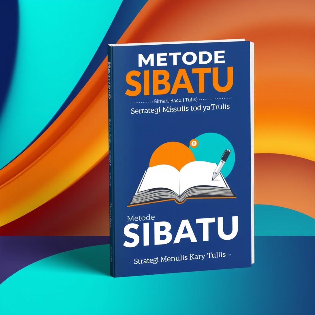 A stunning and informative book cover design for the title 'Metode SIBATU (Simak, Baca, Tulis): Strategi Menulis Karya Tulis'