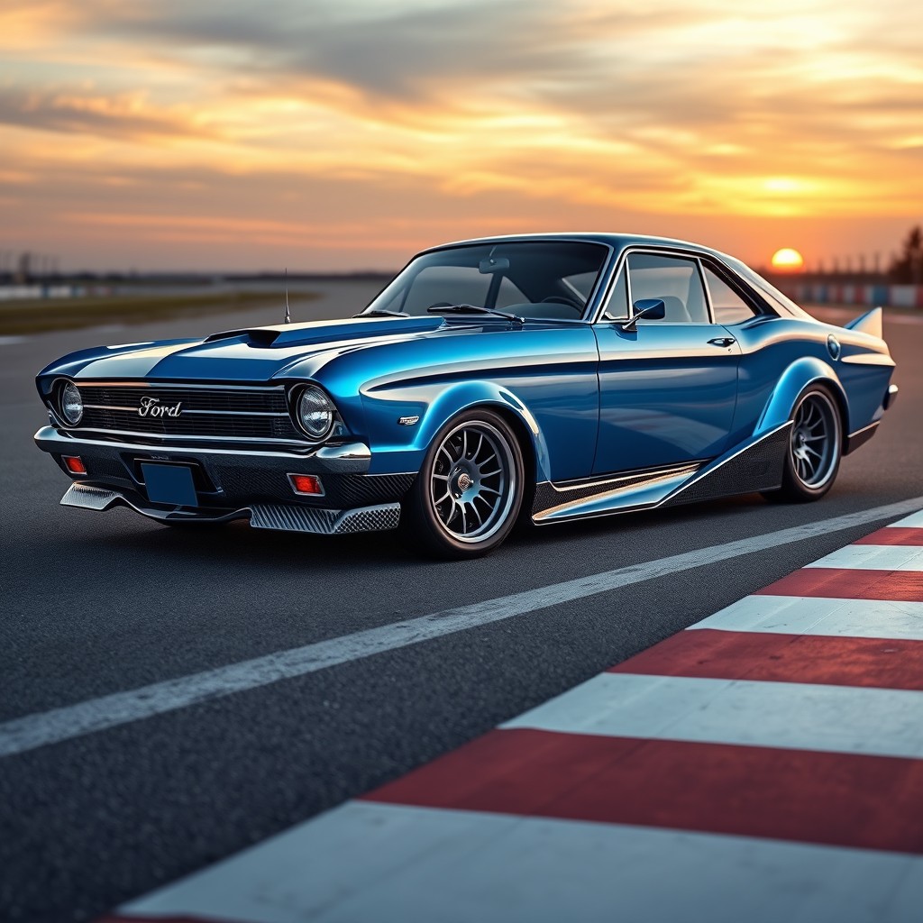 A stunning fusion of a classic Ford Falcon and a sleek Koenigsegg Jesko, featuring the muscular yet elegant lines of the Falcon blended with the aerodynamic and modern elements of the Jesko