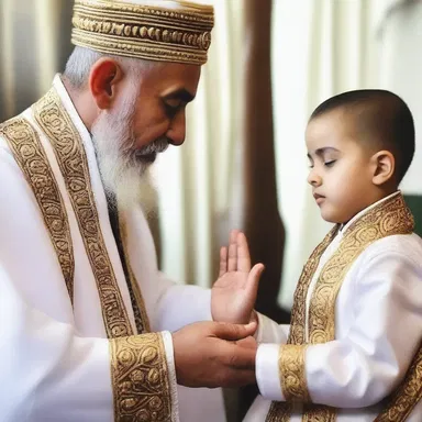 The parented child received the blessings of the religious leader.