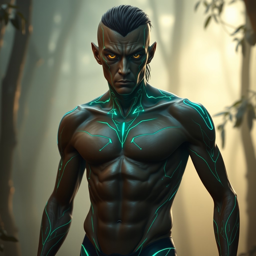 A genetically enhanced human, standing about 2