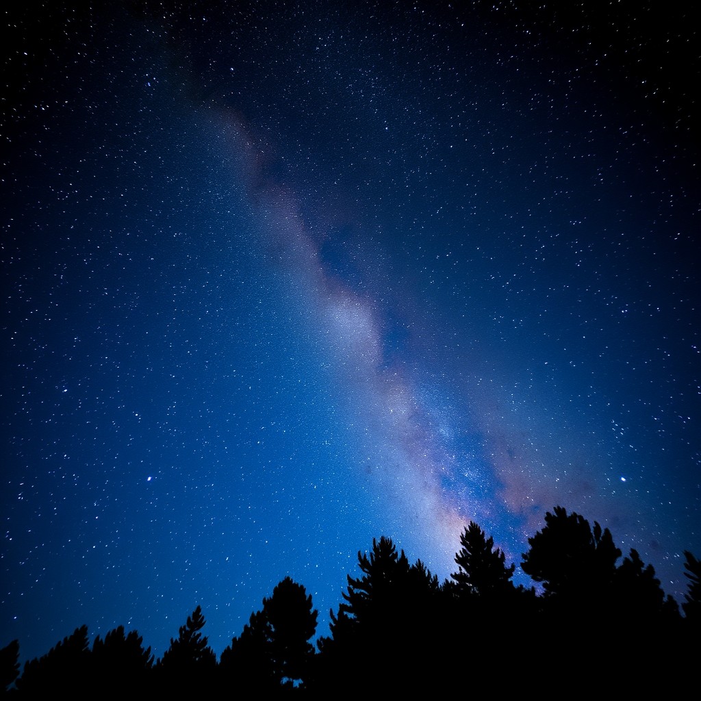 A breathtaking view of the Milky Way galaxy on a clear night sky, shimmering stars scattered across the dark blue and black canvas, with vibrant colors showcasing the cores of stars and nebulae