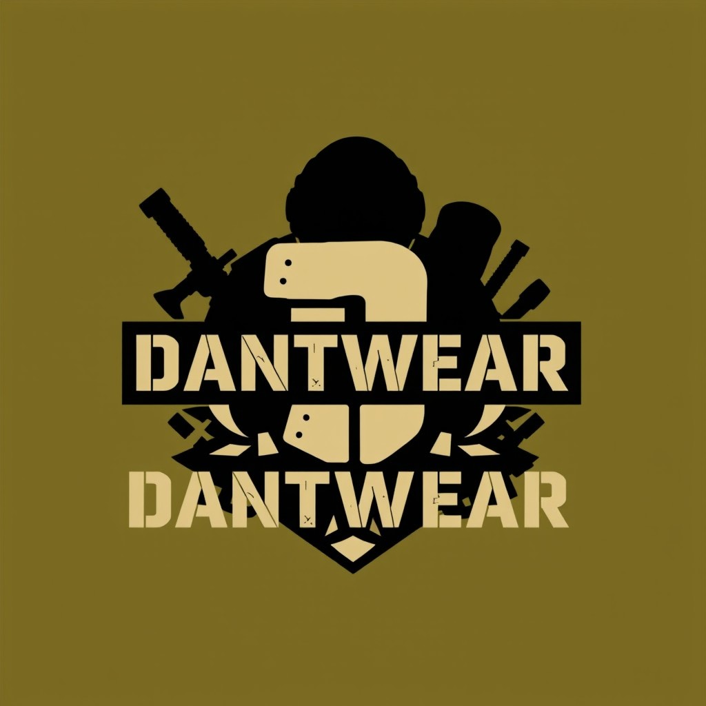 A logo design for a clothing brand called DANTWEAR, featuring a tactical clothing theme