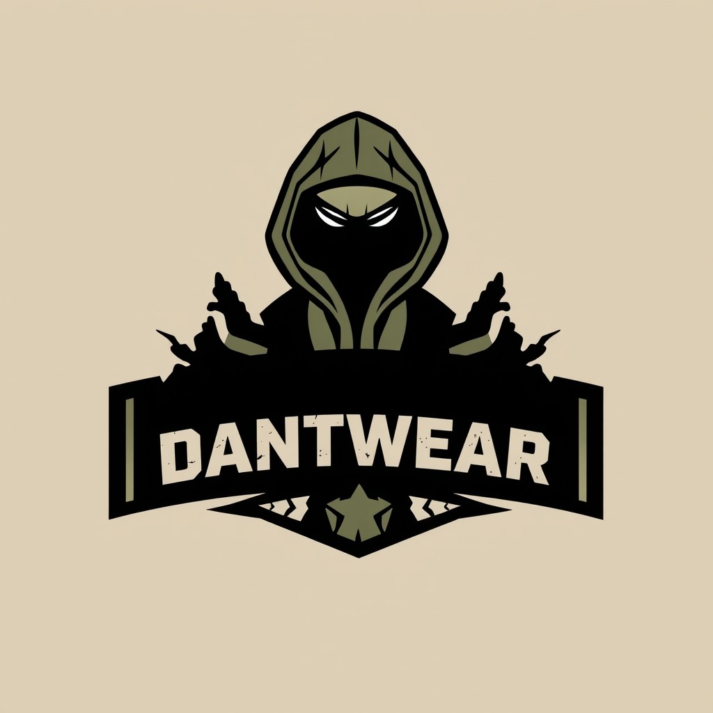 Design a logo for a clothing brand named 'DANTWEAR' with a tactical clothing theme