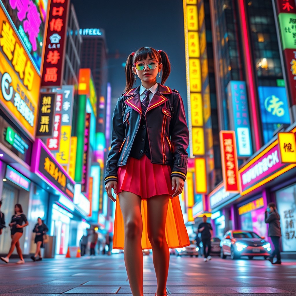 A vibrant cyberpunk school uniform inspired by the style of Seoul, South Korea