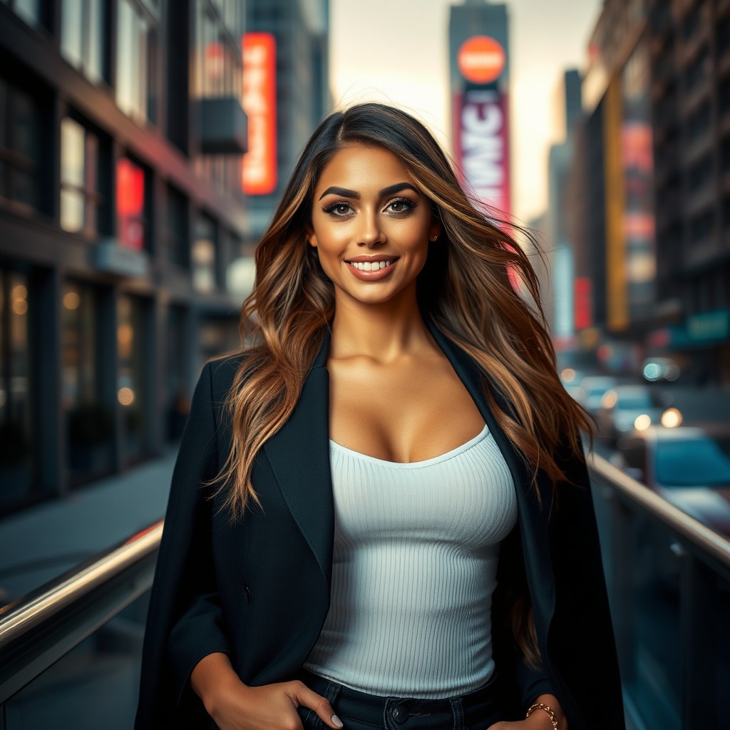 A captivating and alluring portrait of a confident and attractive woman, dressed in stylish, alluring apparel, exuding a sense of elegance and charm
