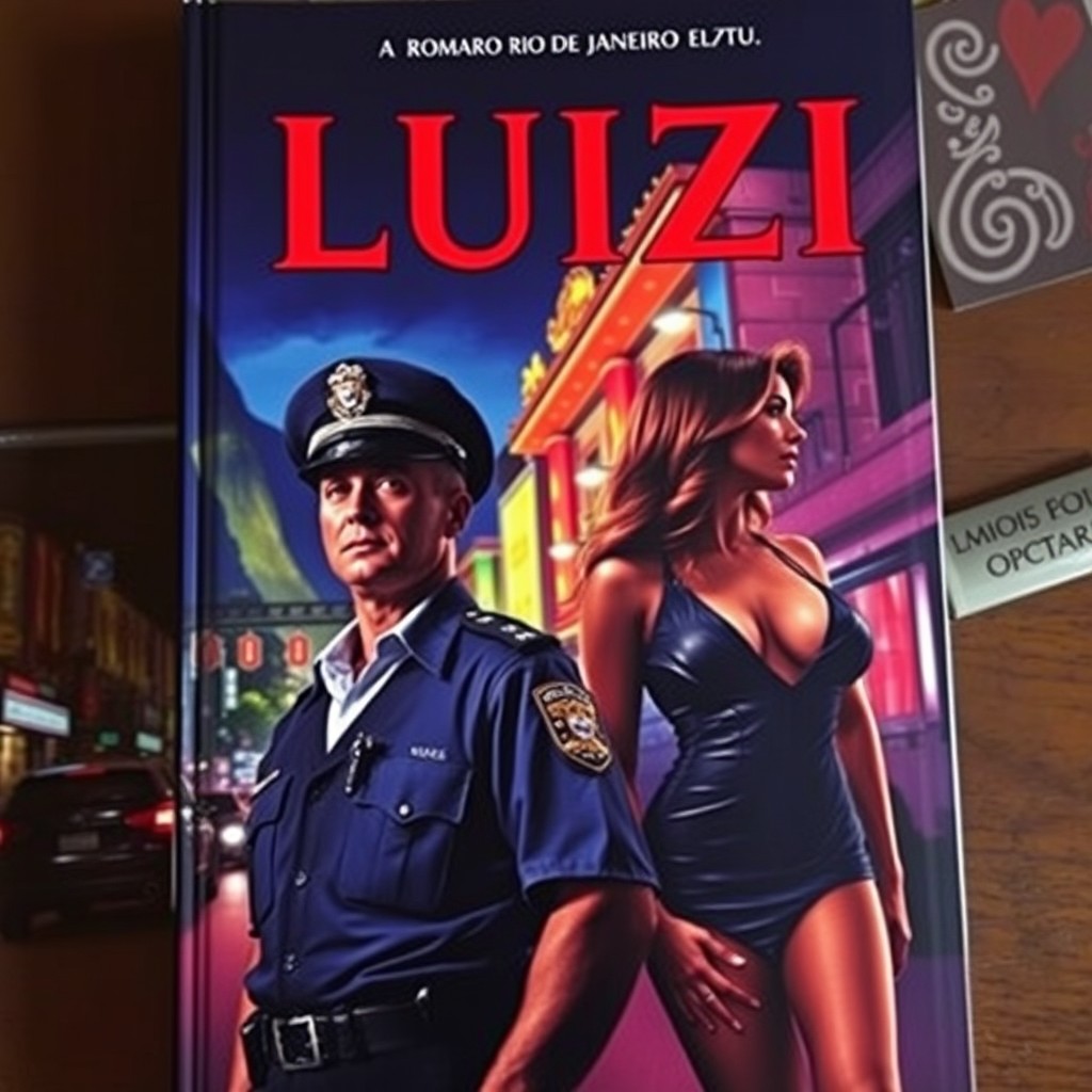 The cover of a book titled "LUIZI" featuring a dramatic scene set in the vibrant, bustling streets of Rio de Janeiro at night