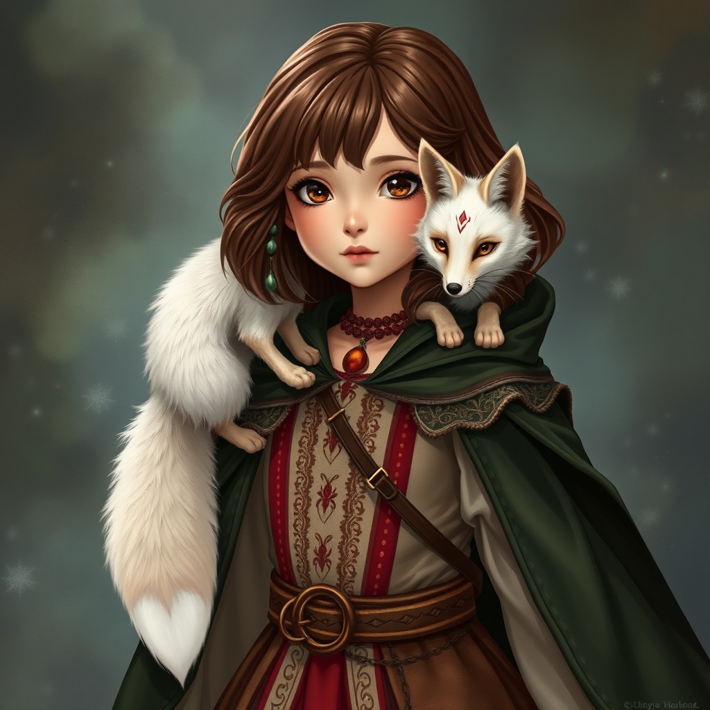 In a spellbinding style, a young girl is enchanting with her brown shoulder-length hair and sparkling brown eyes