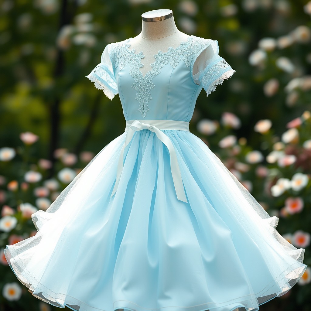 A beautiful dress designed in a stunning baby blue and white color scheme