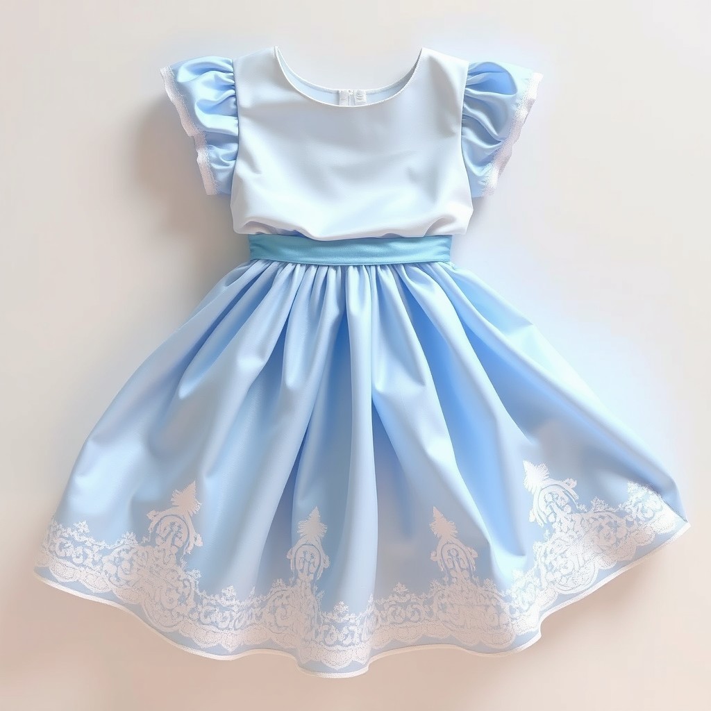 A beautiful dress designed with a combination of baby blue and white colors