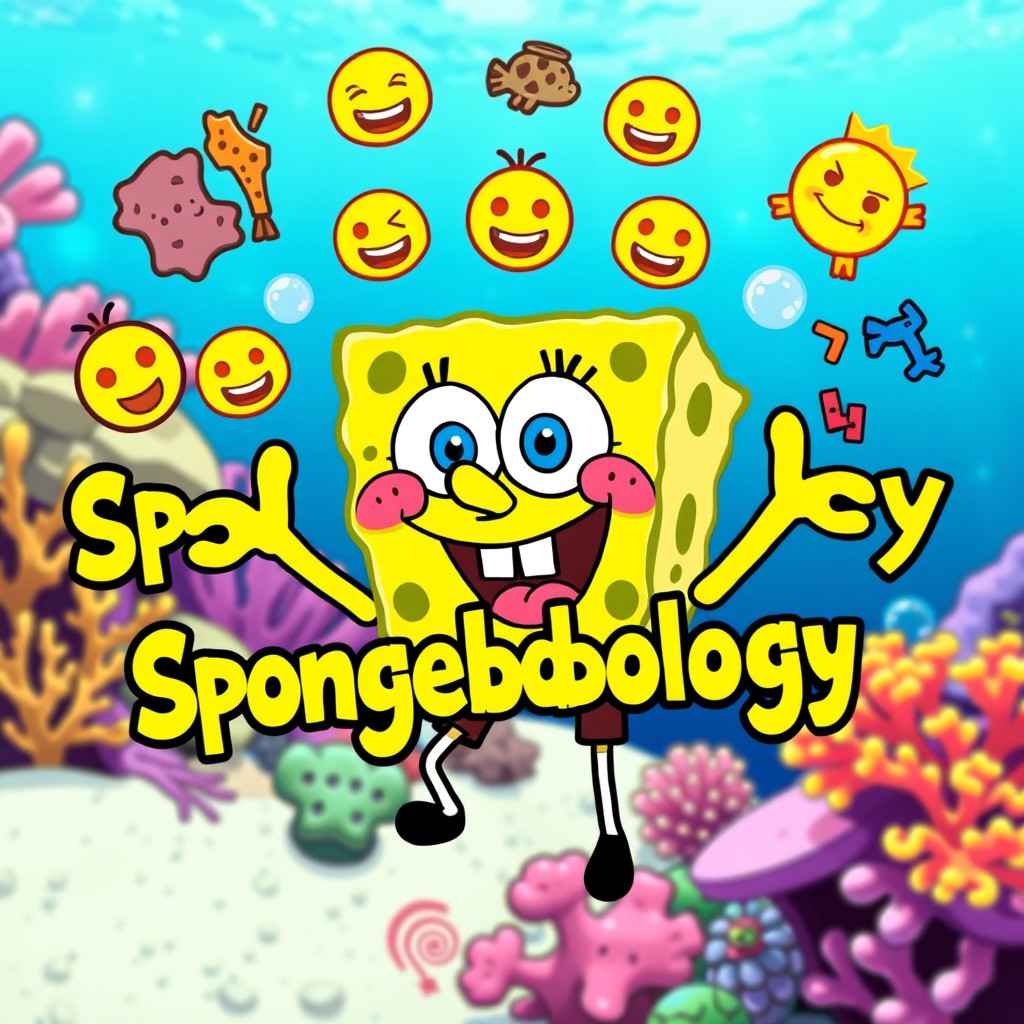 A fun and vibrant profile picture for a meme group called 'Spongebobology'