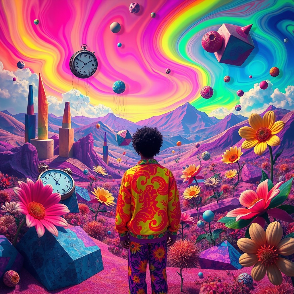 A surreal and vibrant scene capturing the essence of hallucinations on LSD