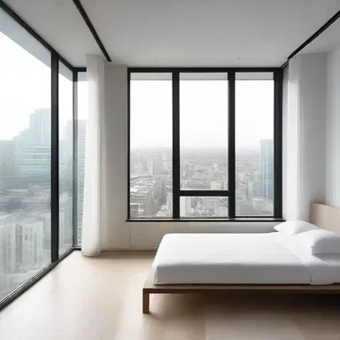 The minimalist aesthetic of the room was enhanced by the subtle congelation of the glass windows.