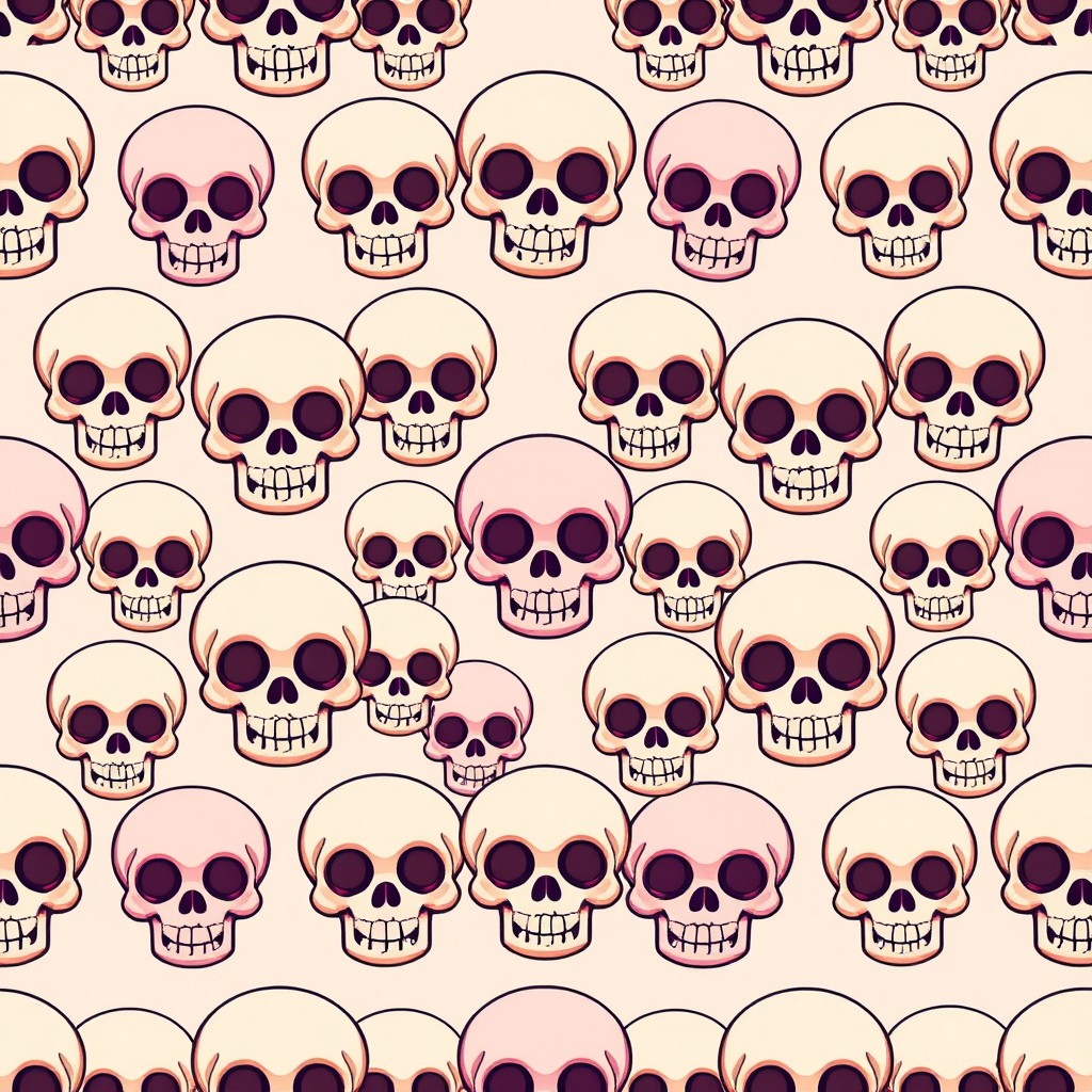 A seamless texture composed of hundreds of cartoonish skulls, arranged in a regular pattern