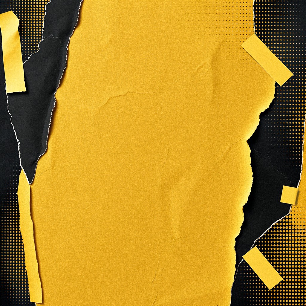 A textured black and gold wallpaper design featuring torn paper and halftone patterns