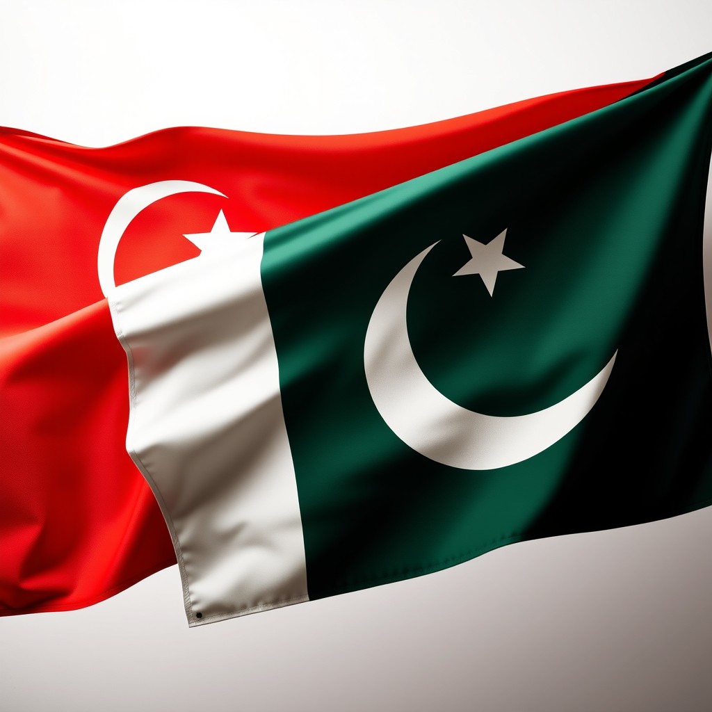 A striking composition featuring the flags of Turkey and Pakistan displayed together in a harmonious arrangement