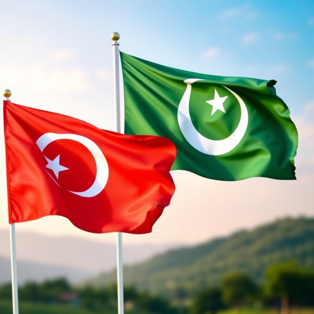 A vibrant display featuring the flags of Turkey and Pakistan side by side