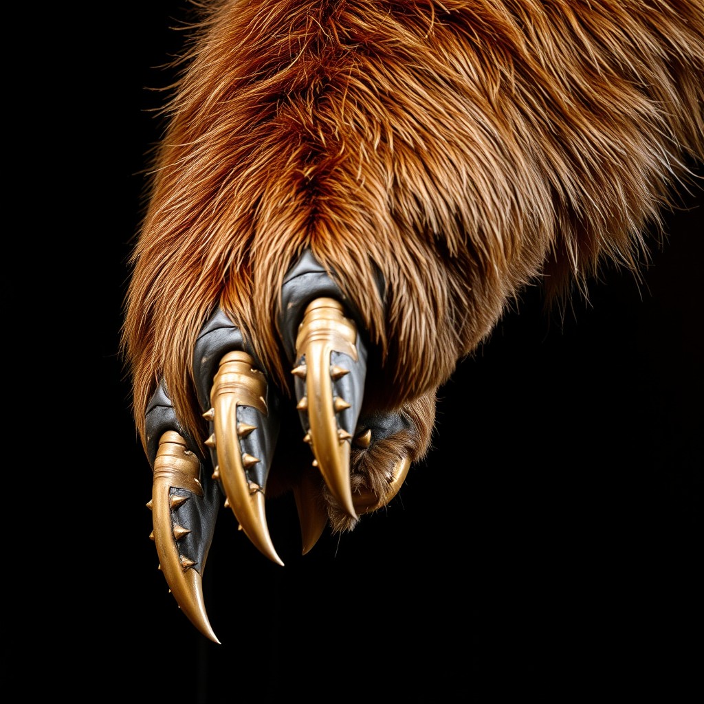 A close-up view of a bear's powerful claws, displaying their sharpness and strength