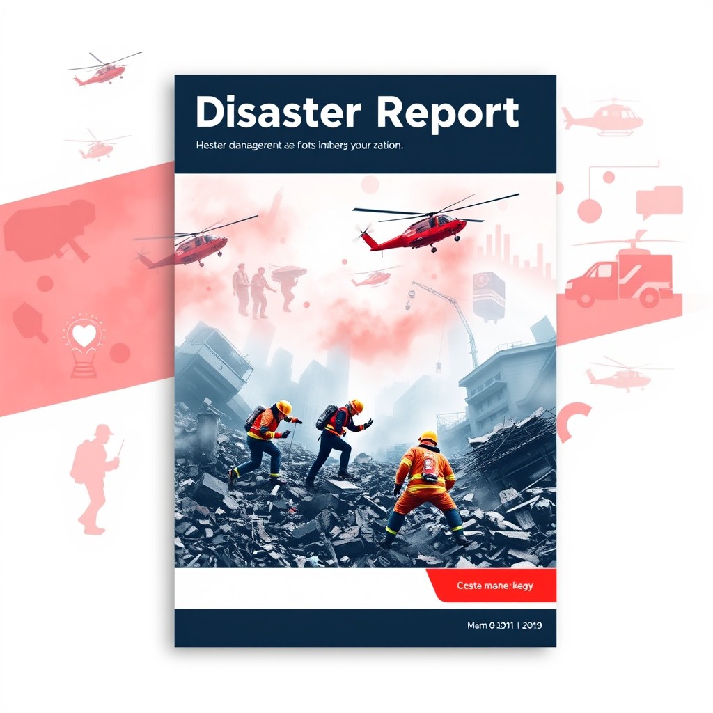 A professional and visually engaging A4 cover page design for a disaster management report