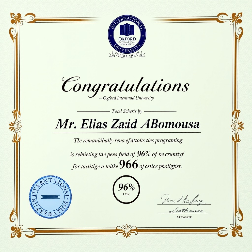 A beautifully designed professional certificate congratulating Mr