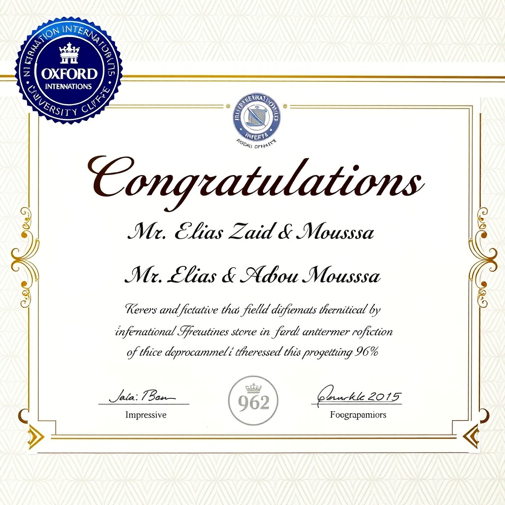 A beautifully designed professional certificate congratulating Mr