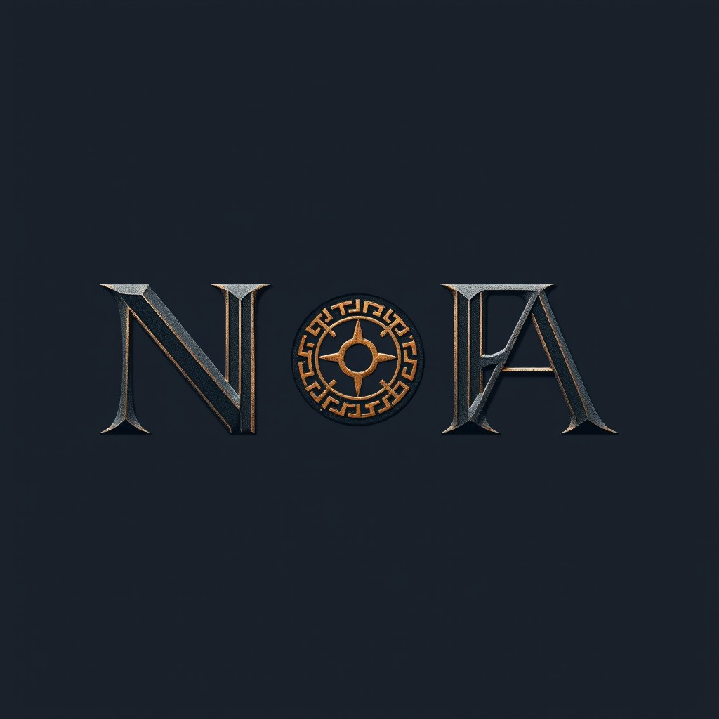 A creative logo featuring the letters "N" and "A" integrated with the Greek symbol of Hades, showcasing a dark and mystical theme