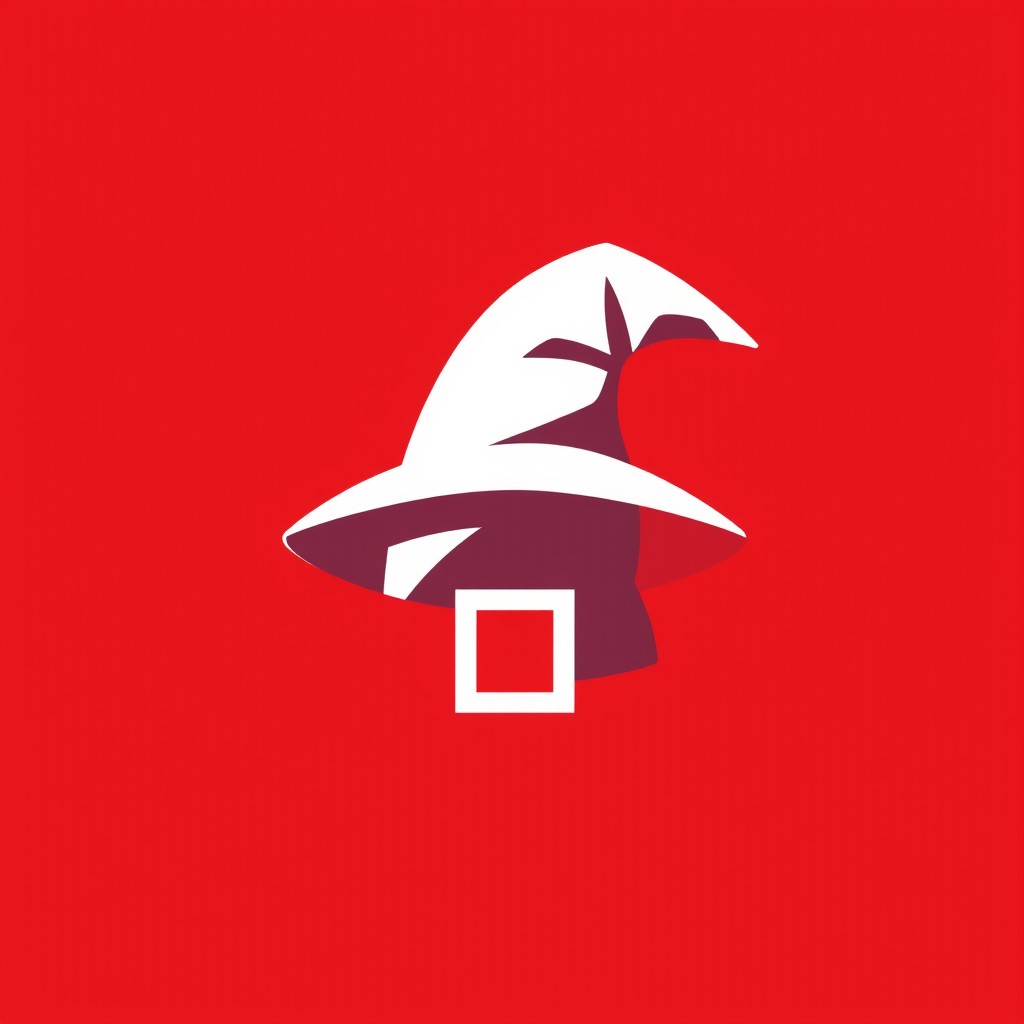 A minimalistic logo design featuring a wizard hat characterized by an angular tip and a wide brim