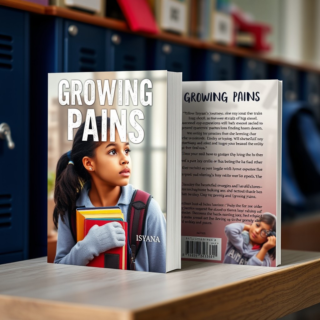 A novel cover design featuring the title 'Growing Pains' prominently on the front