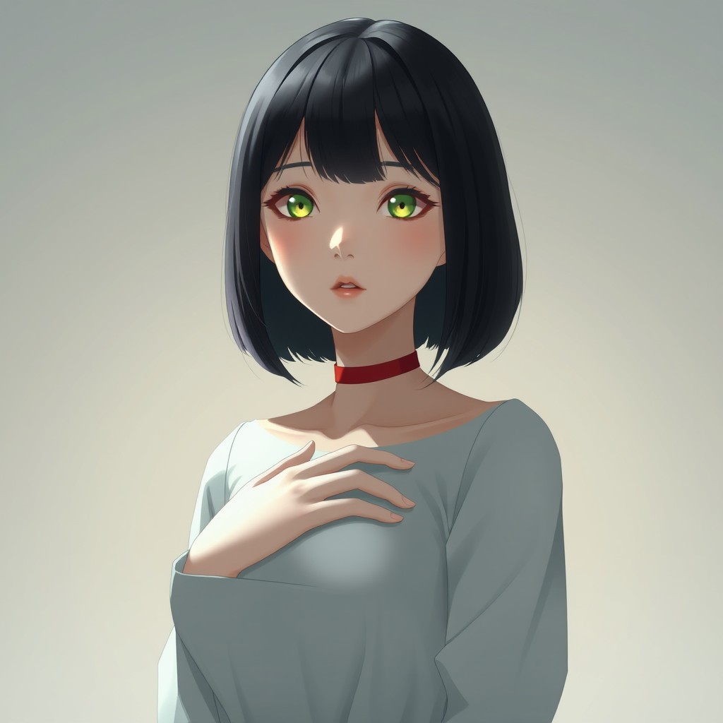 A digital portrait of a softly luminous artificial woman standing in ambient light