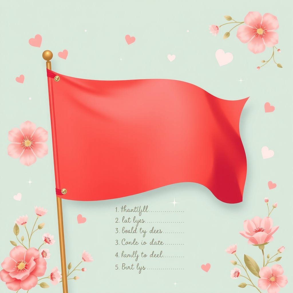 An aesthetically pleasing image featuring a large, vibrant red flag in a whimsical and girly style