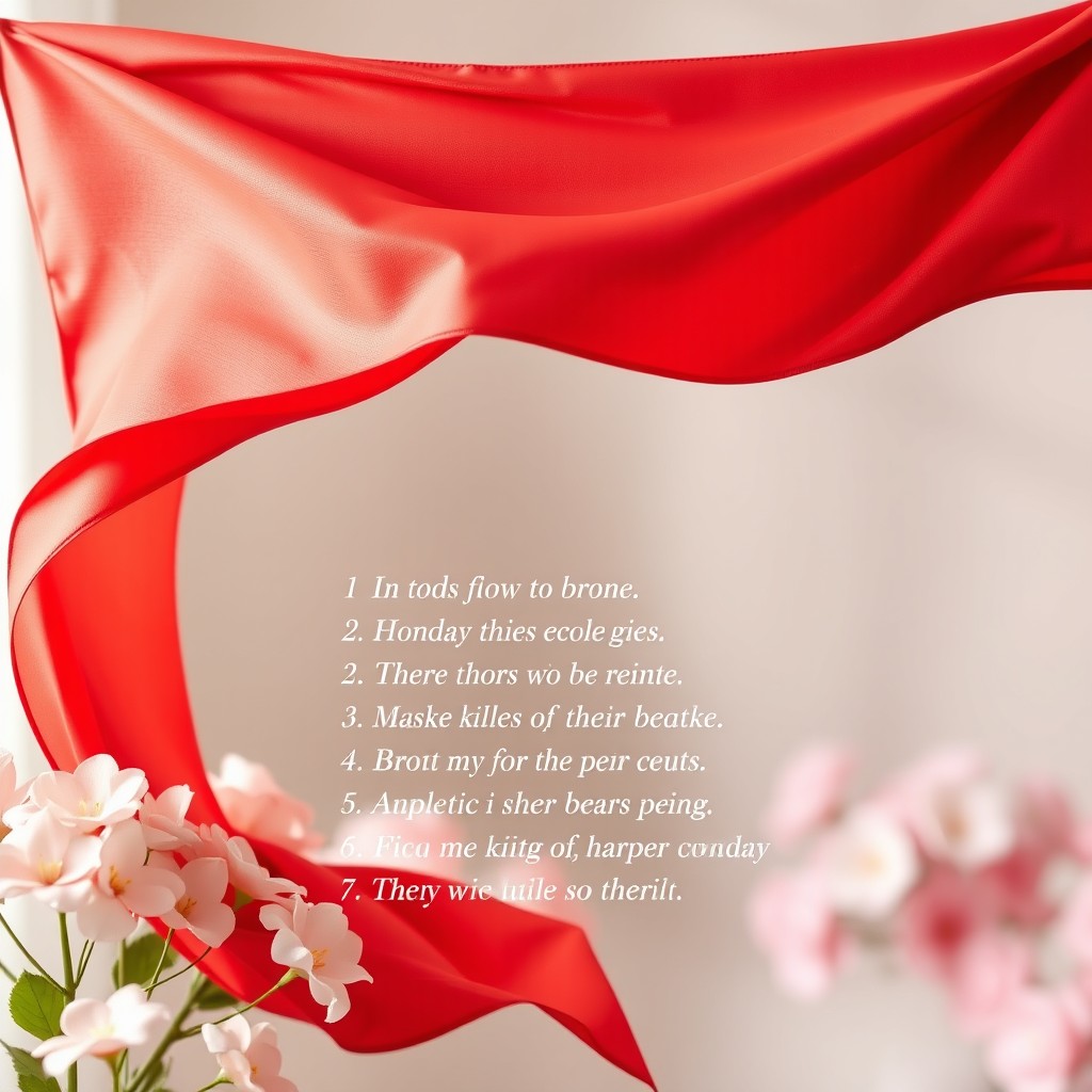 A beautifully styled scene featuring a vibrant red flag with elegant, flowing fabric that gives it a girly and aesthetic vibe