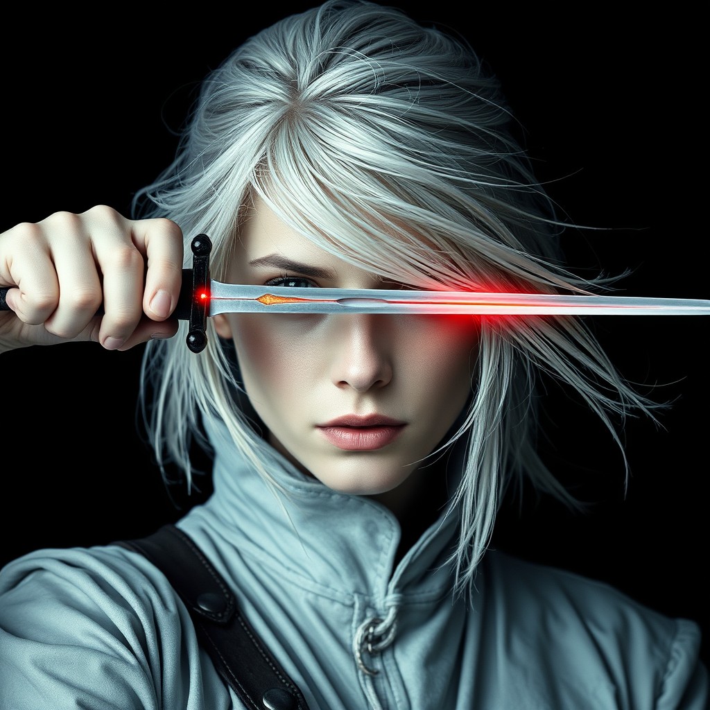 Dramatic Book Cover Art: Fierce Woman with Glowing Sword