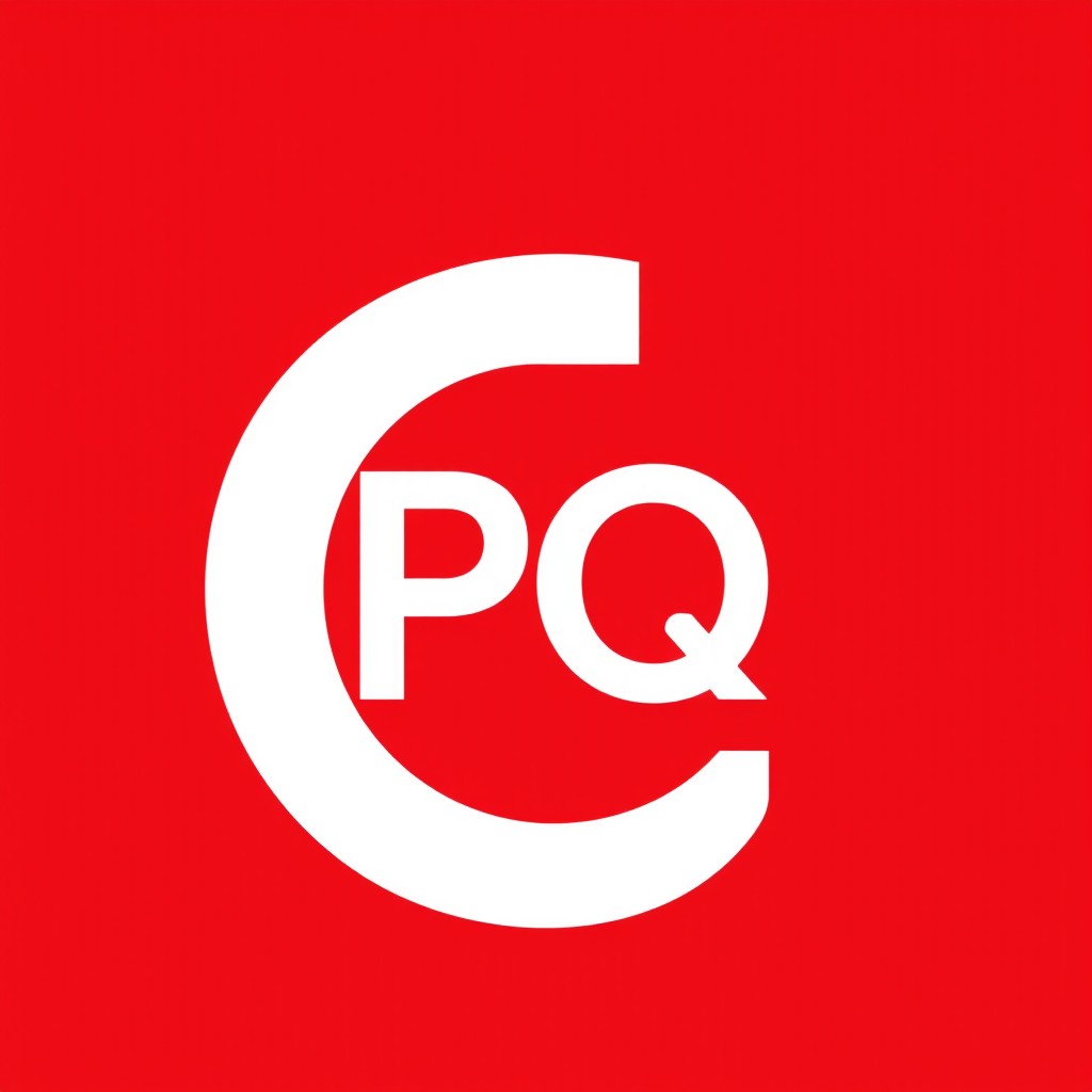 A simple, modern, professional, and minimalist logo featuring the letters "PQ" in white on a solid red background