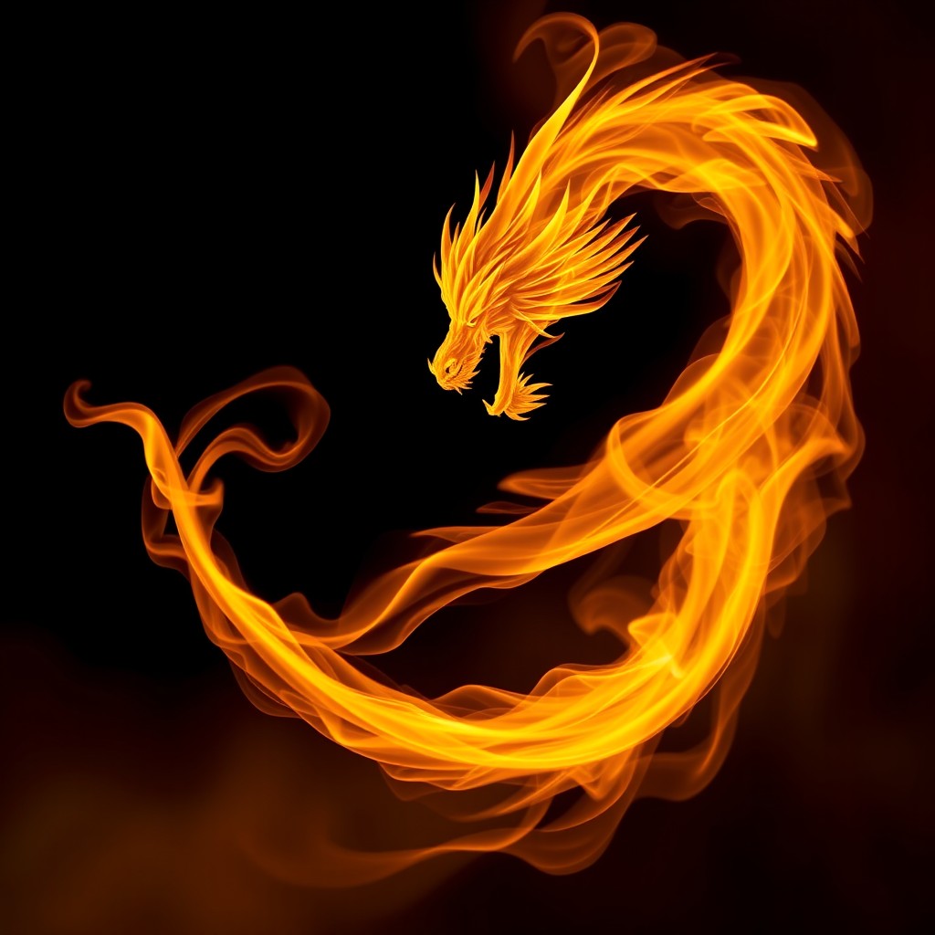 A majestic fume drake, formed entirely from swirling orange smoke, gracefully coiling through the air